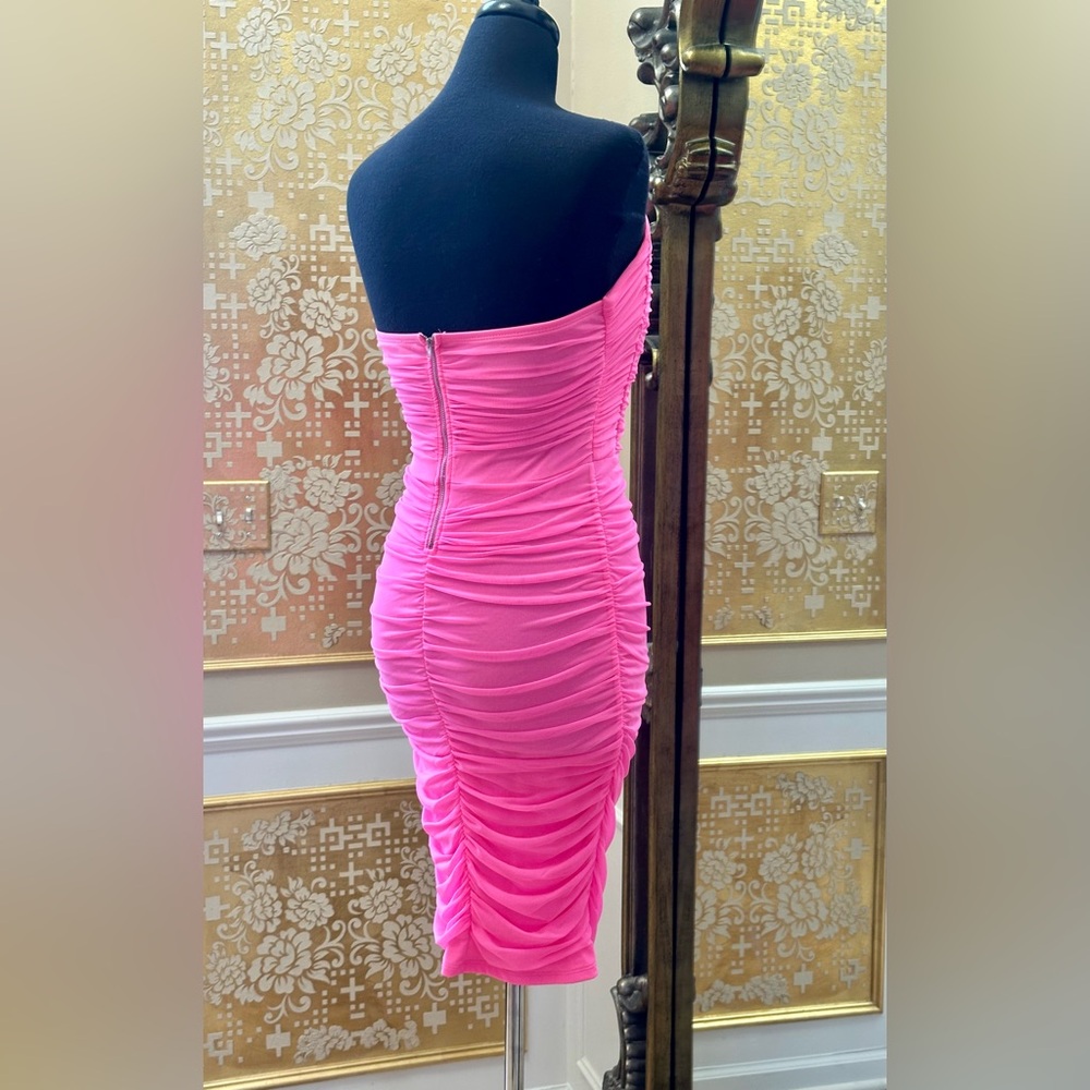 Haute Monde Neon Pink Ruched Strapless Mini Dress New no Tag - Picture 6 of 12